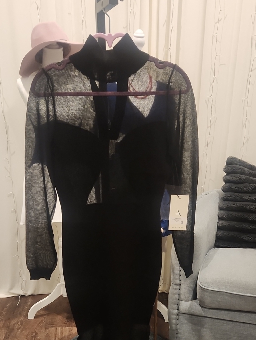 Atoir Black Sheer Long-Sleeve Bodycon Dress